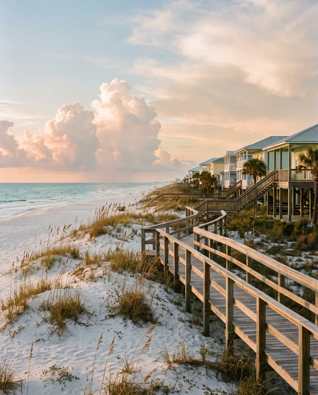 Boardwalk over white-sand dunes to the Gulf